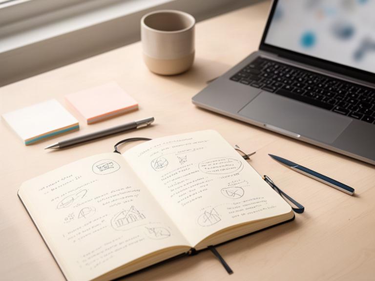 Cuaderno abierto con notas sobre privacidad junto a un portátil en una mesa luminosa