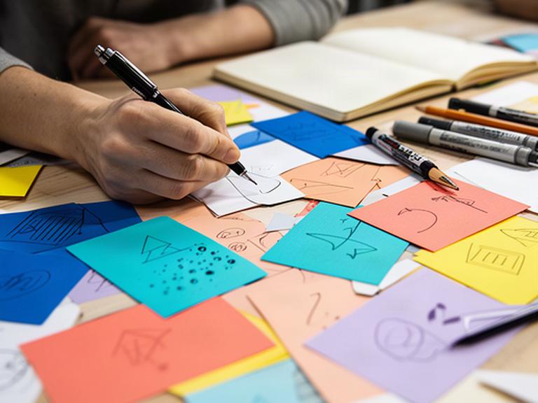 Participante escribiendo ideas en tarjetas de colores durante un taller de innovación