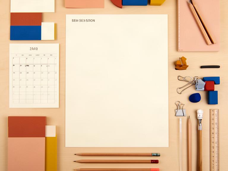 Materiales de trabajo y calendario de sesiones preparados para un programa creativo intensivo